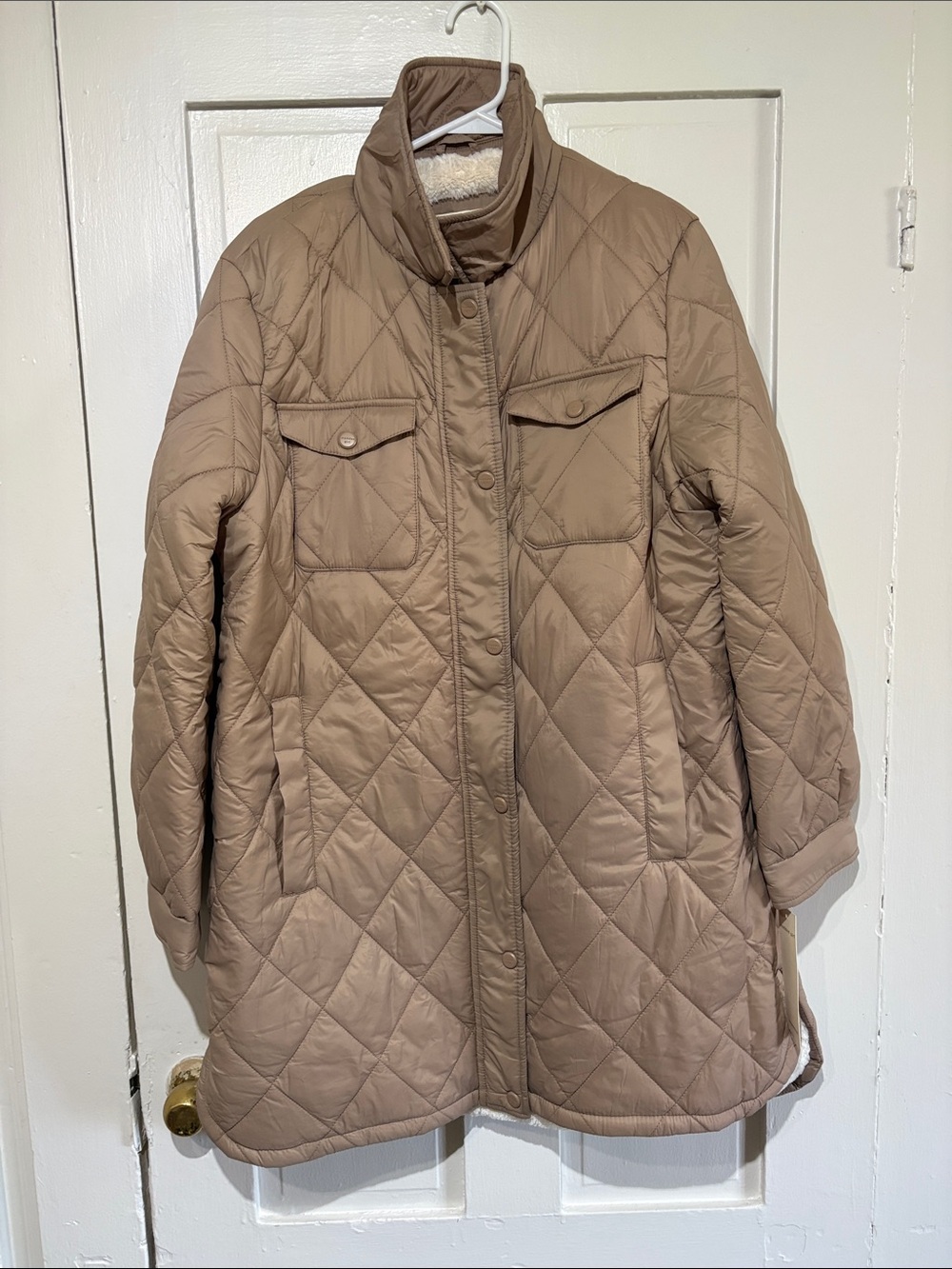 Madden Girl Quilted Puffer Jacket in Tan